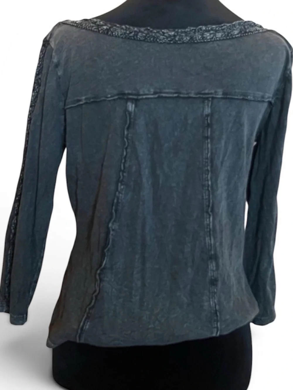 Free People Truly Mad Charcoal Crochet Lace-Front Top Medium Whimsical Goth